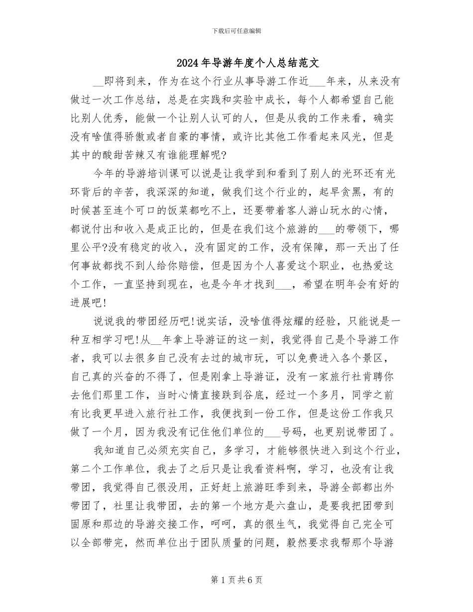 2024年导游年度个人总结范文_第1页