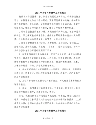 2024年小学体育教学工作总结B