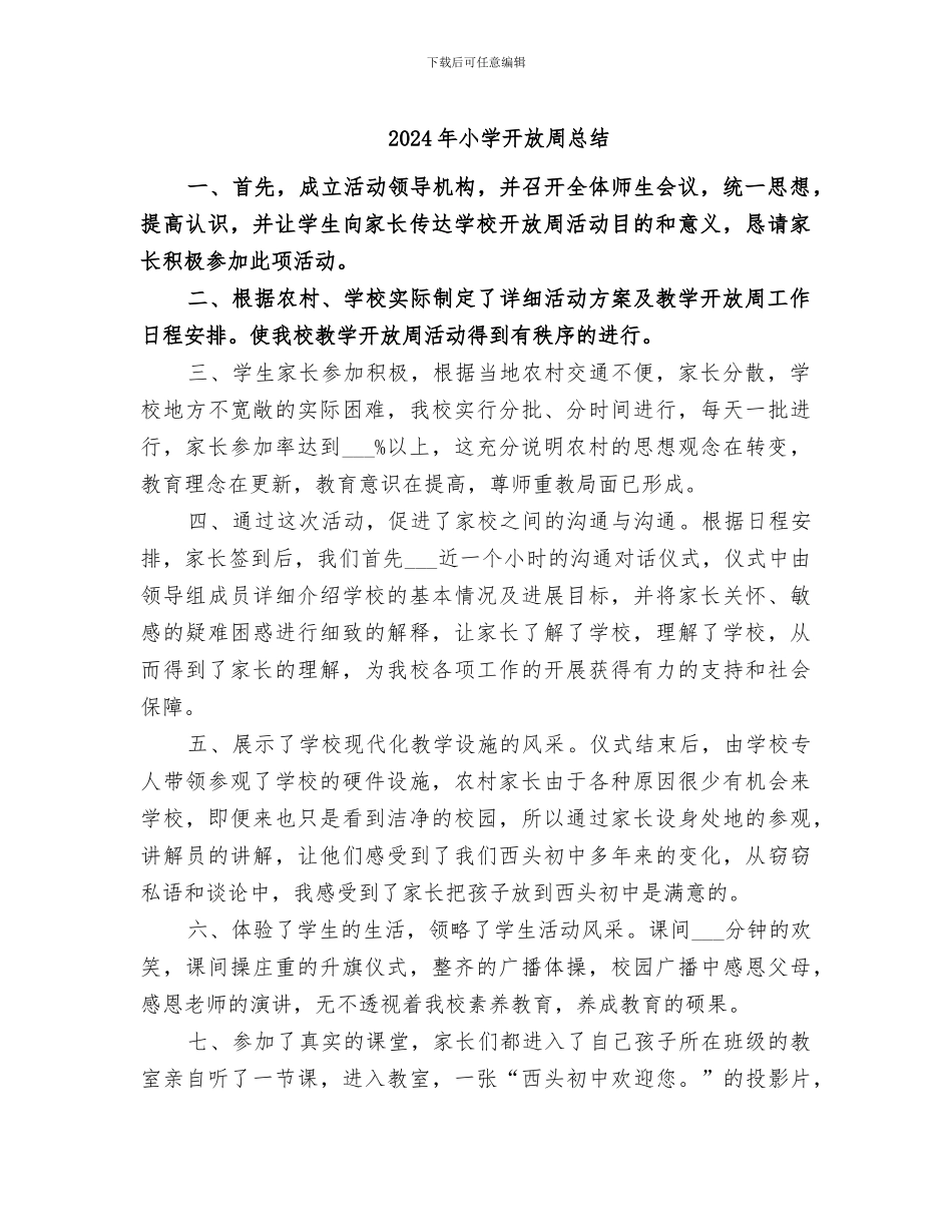 2024年小学开放周总结_第1页