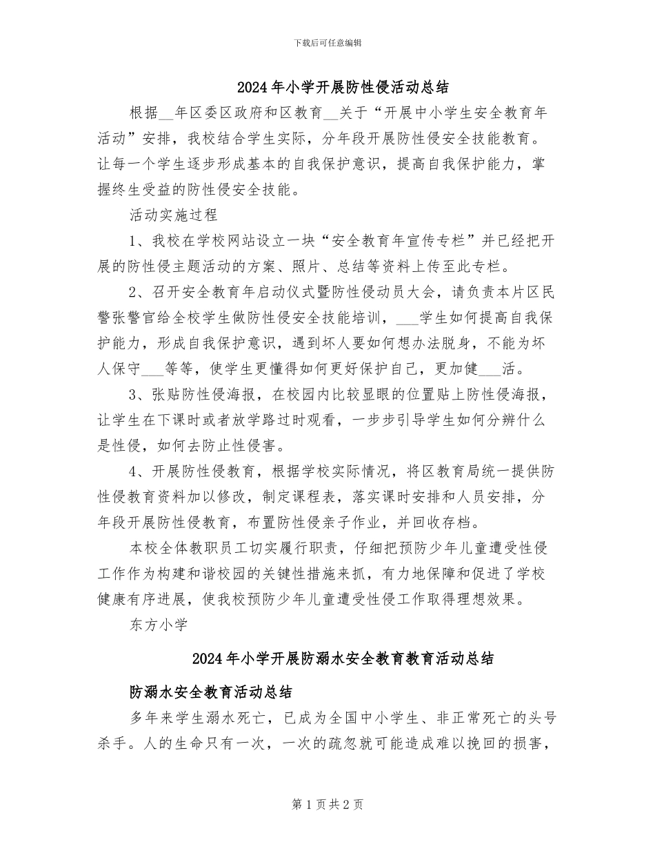 2024年小学开展防性侵活动总结_第1页