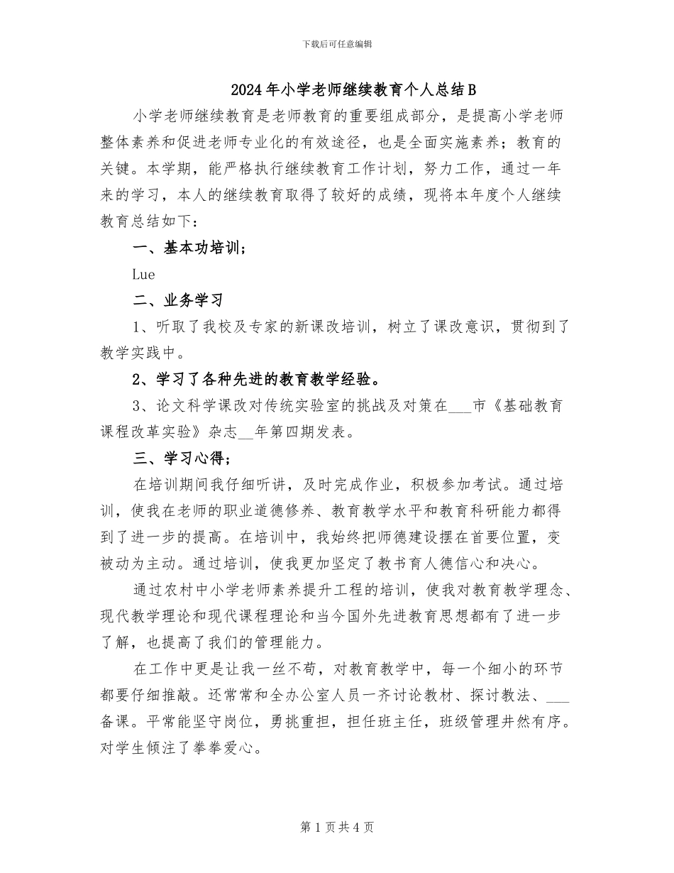 2024年小学教师继续教育个人总结B_第1页