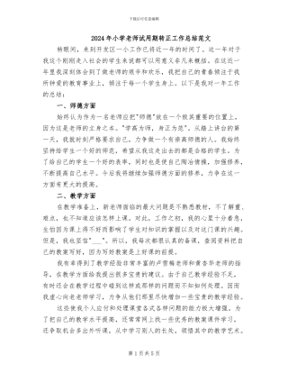 2024年小学教师试用期转正工作总结范文