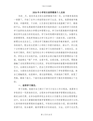 2024年小学校长挂职锻炼个人总结