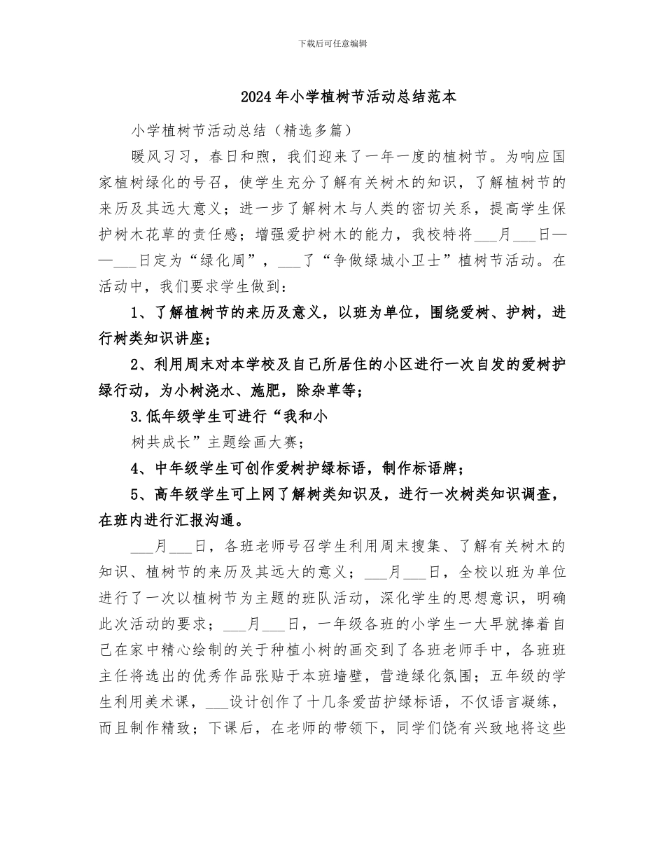 2024年小学植树节活动总结范本_第1页