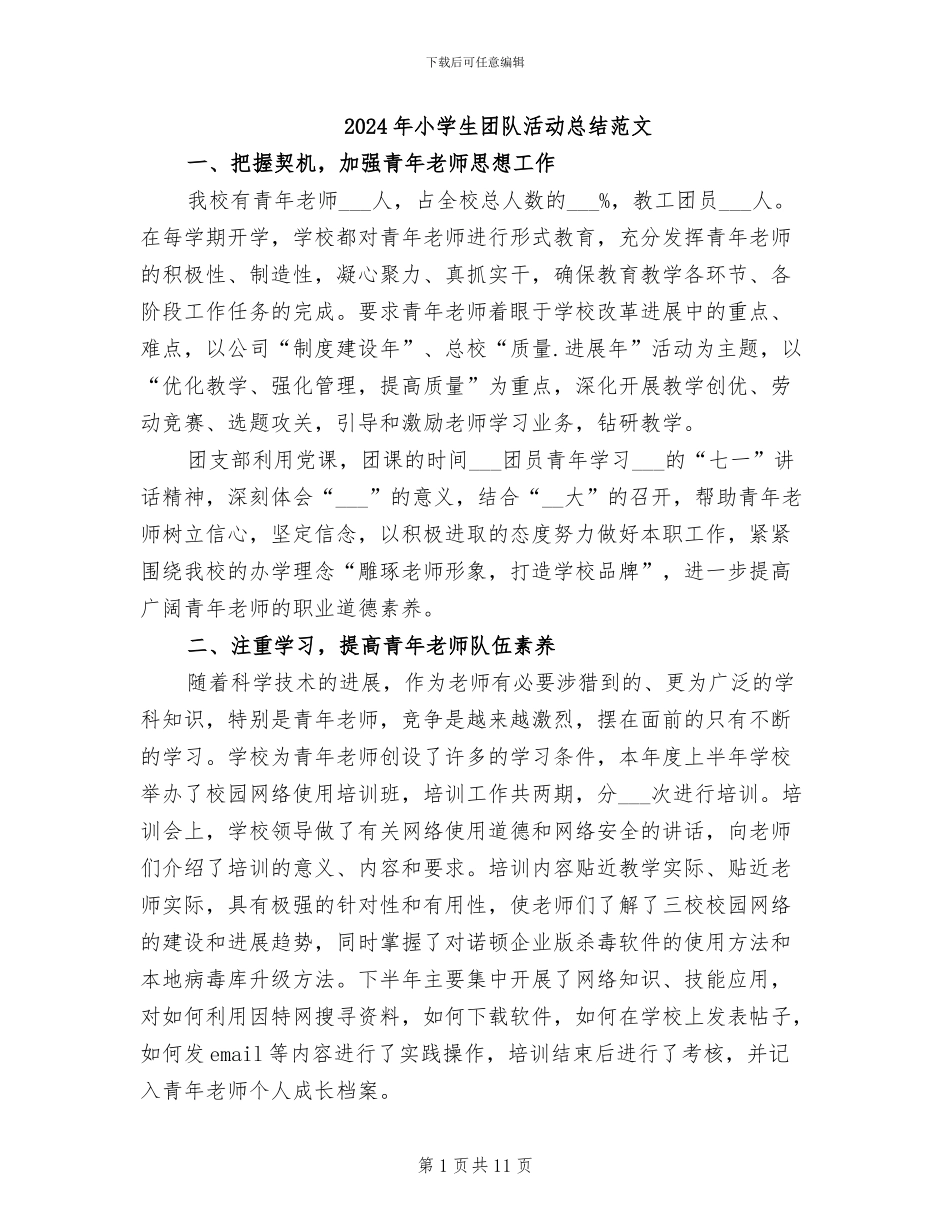 2024年小学生团队活动总结范文_第1页