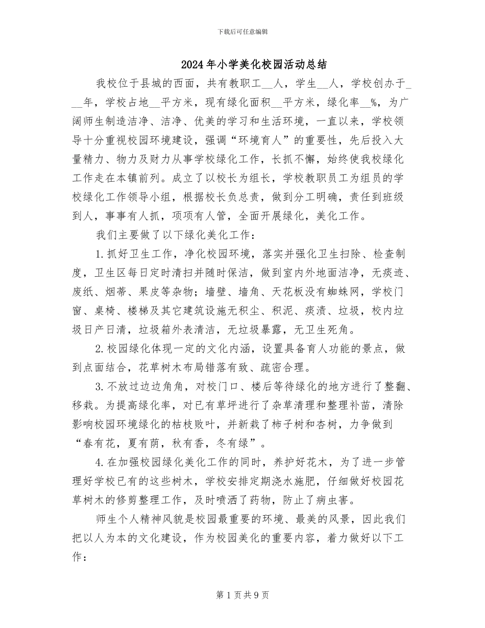 2024年小学美化校园活动总结_第1页
