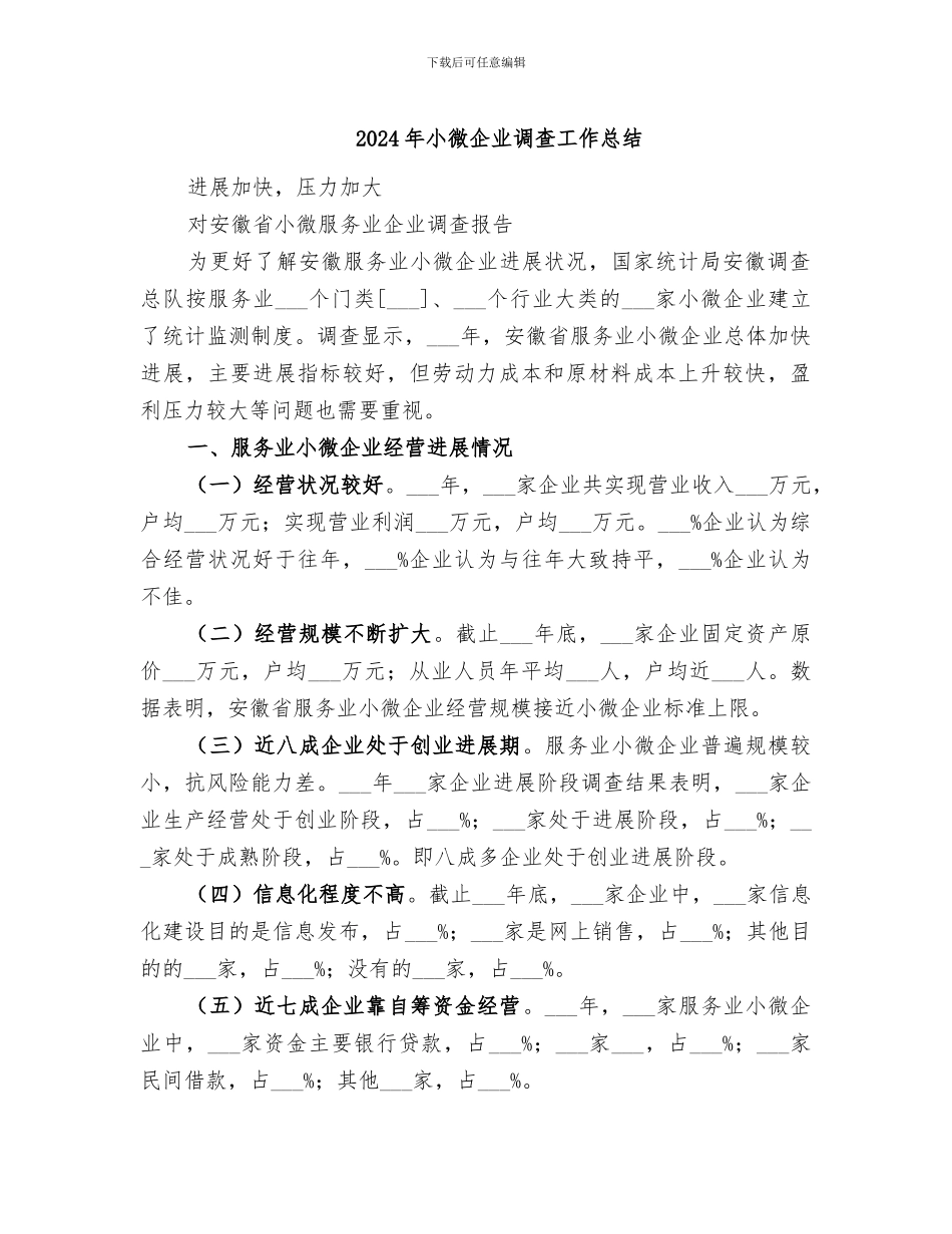 2024年小微企业调查工作总结_第1页