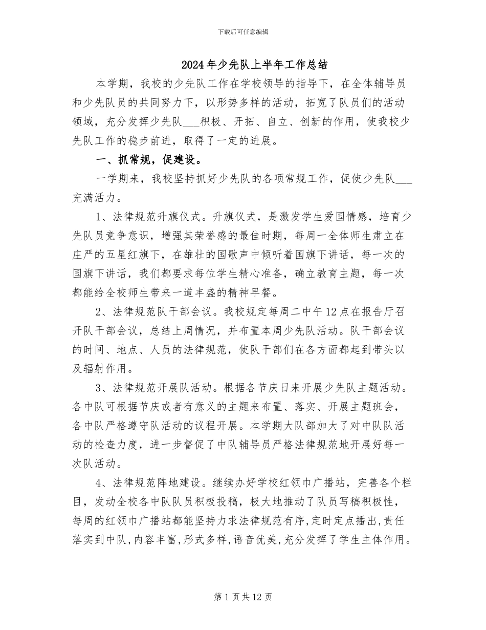 2024年少先队上半年工作总结_第1页