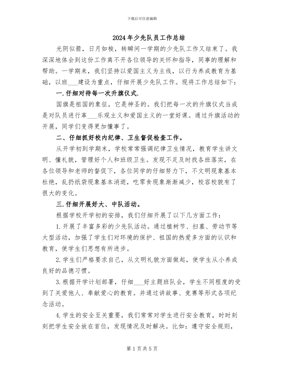 2024年少先队员工作总结_第1页