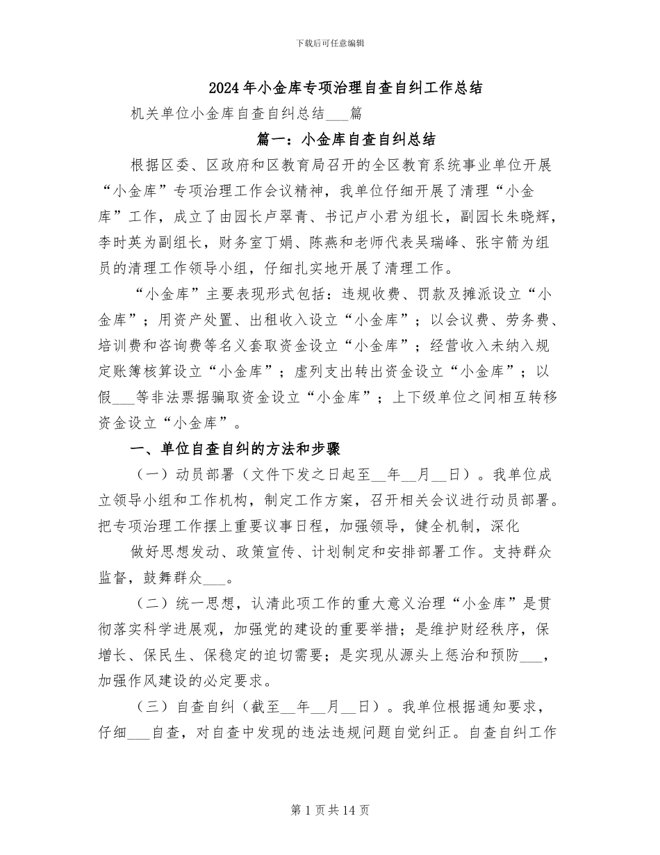 2024年小金库专项治理自查自纠工作总结_第1页