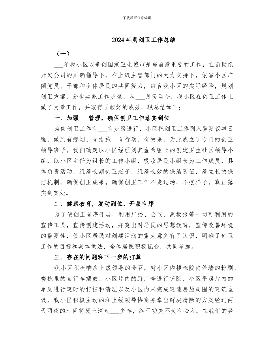 2024年局创卫工作总结_第1页