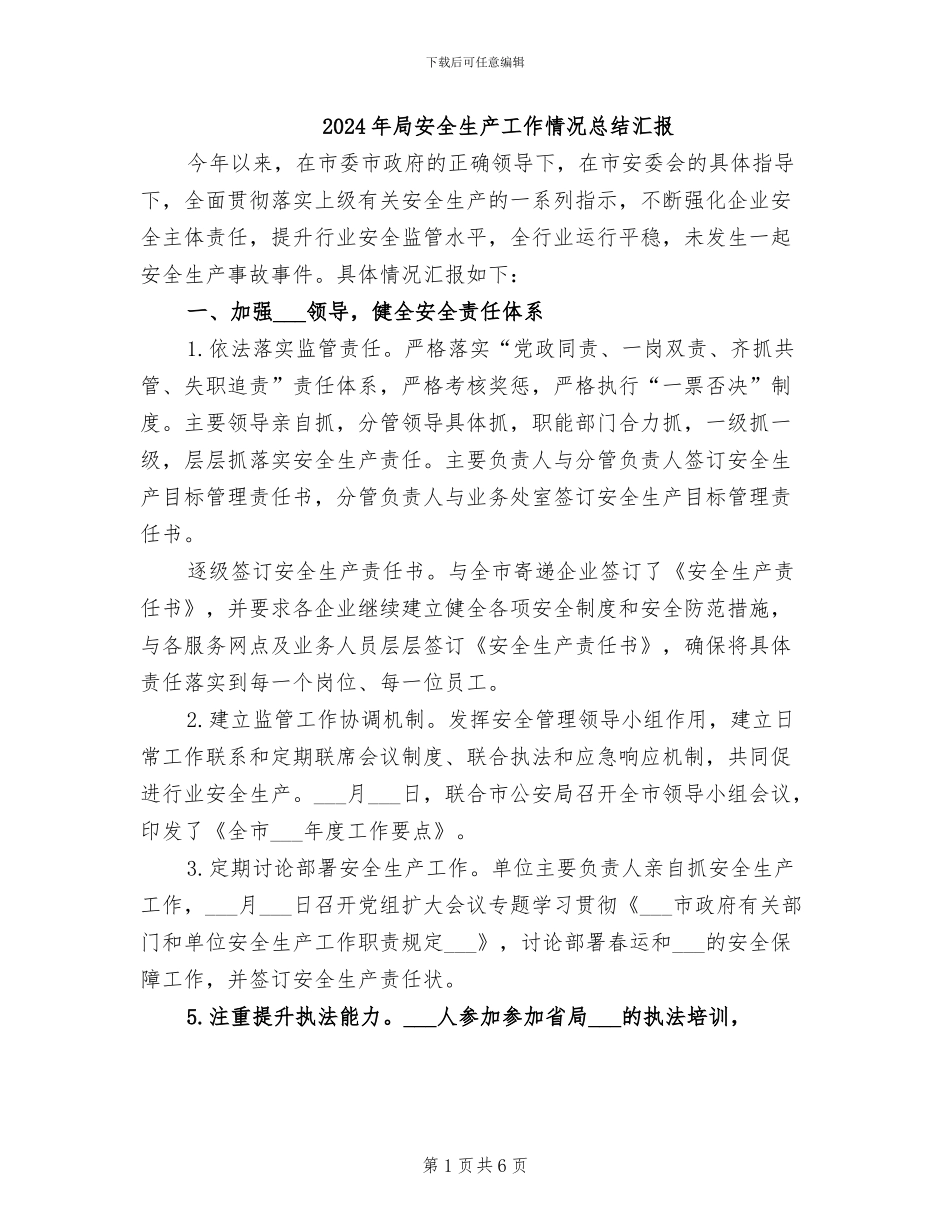 2024年局安全生产工作情况总结汇报_第1页