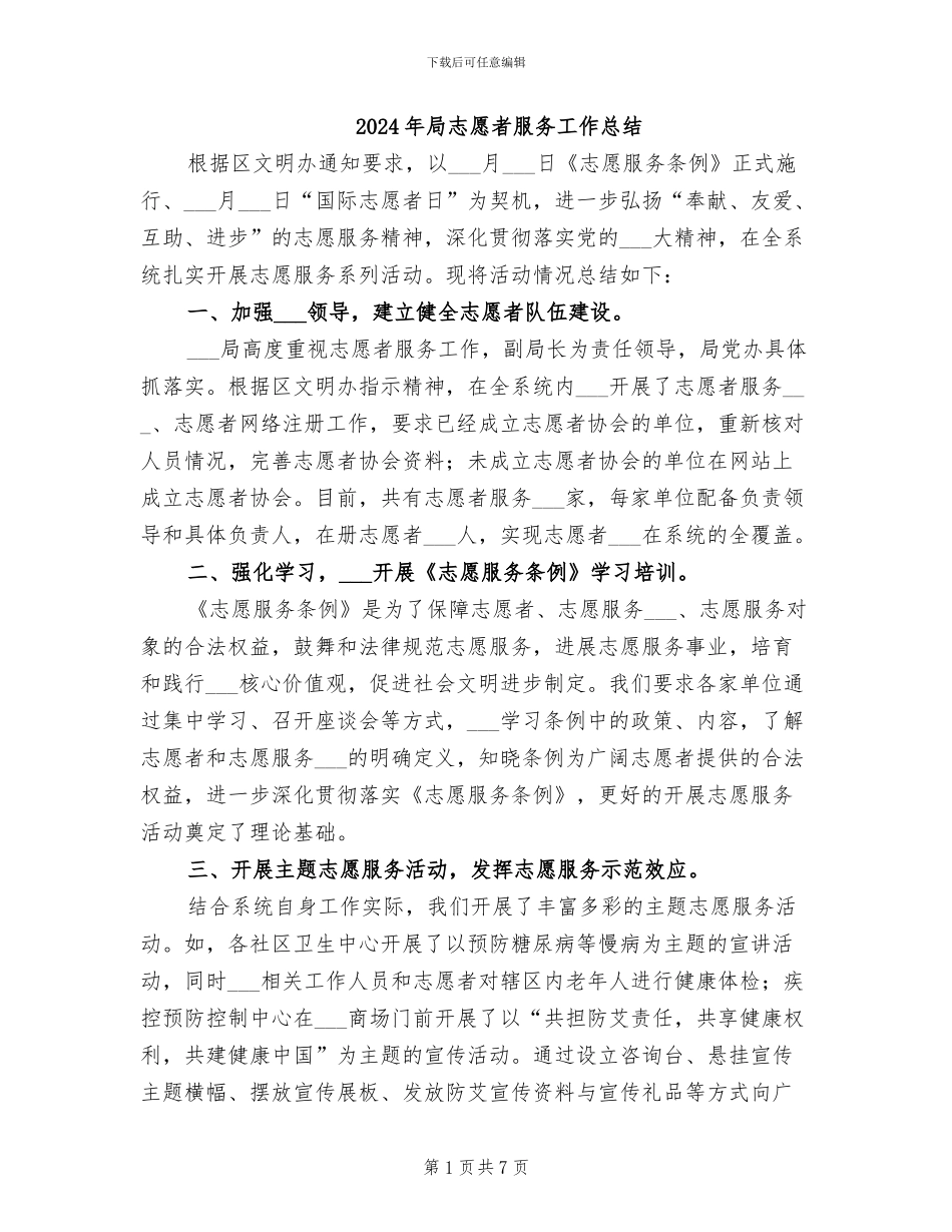2024年局志愿者服务工作总结_第1页