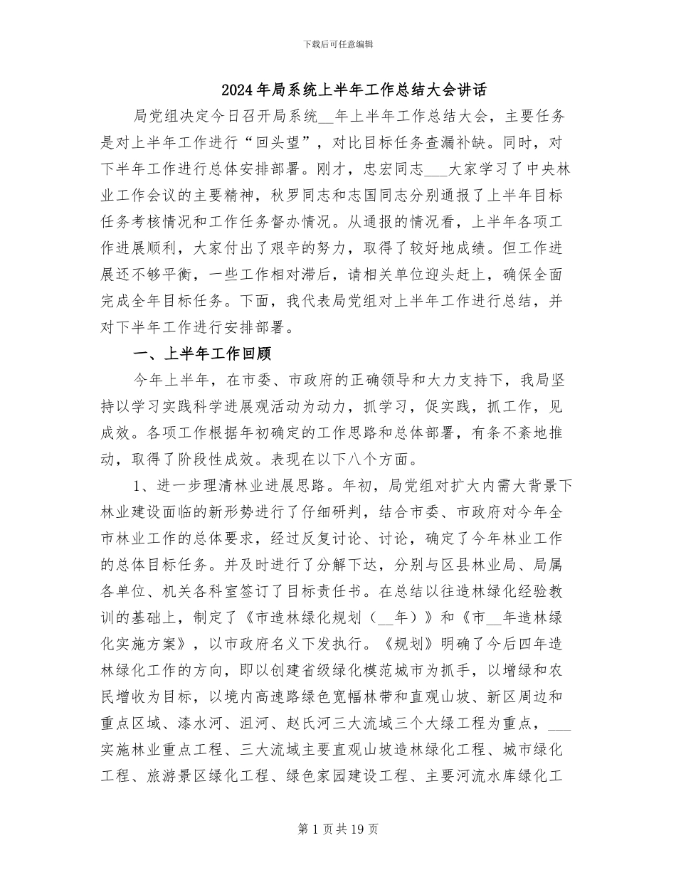 2024年局系统上半年工作总结大会讲话_第1页