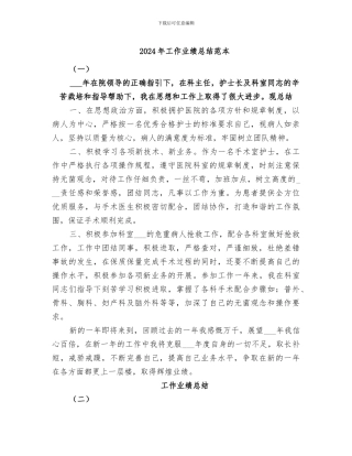 2024年工作业绩总结范本