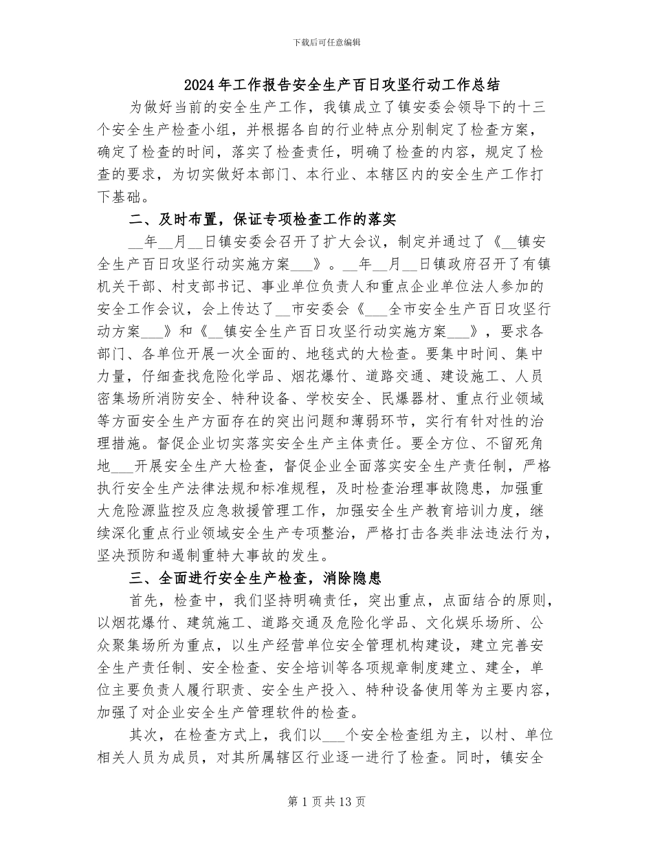 2024年工作报告安全生产百日攻坚行动工作总结_第1页