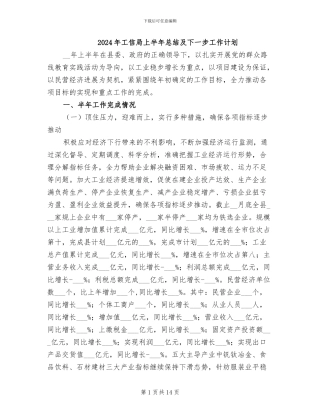 2024年工信局上半年总结及下一步工作计划