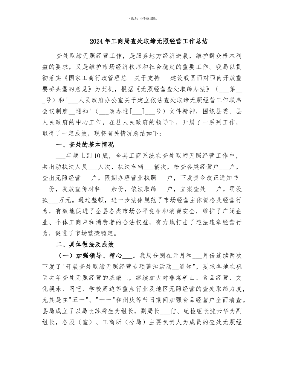 2024年工商局查处取缔无照经营工作总结_第1页