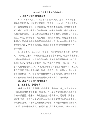 2024年工商局计生工作总结范文