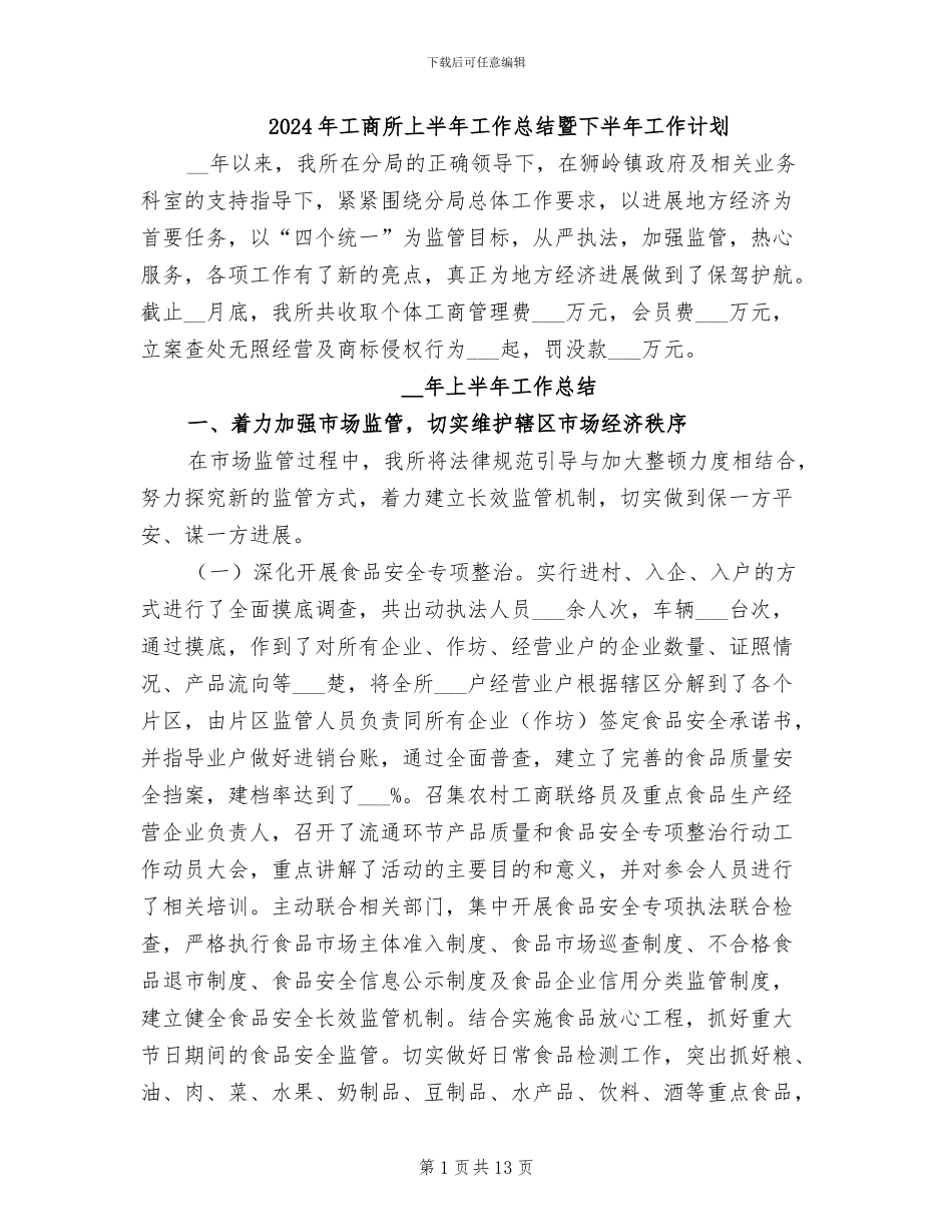 2024年工商所上半年工作总结暨下半年工作计划_第1页