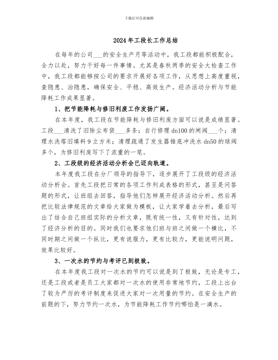 2024年工段长工作总结_第1页