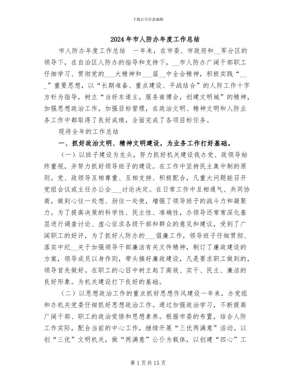 2024年市人防办年度工作总结_第1页
