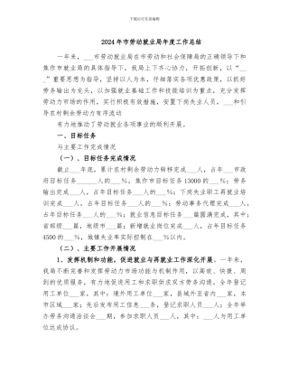 2024年市劳动就业局年度工作总结