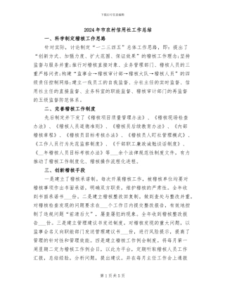 2024年市农村信用社工作总结