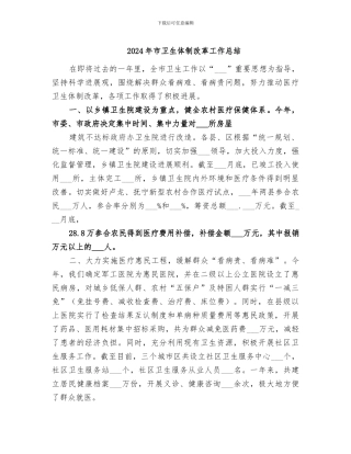 2024年市卫生体制改革工作总结