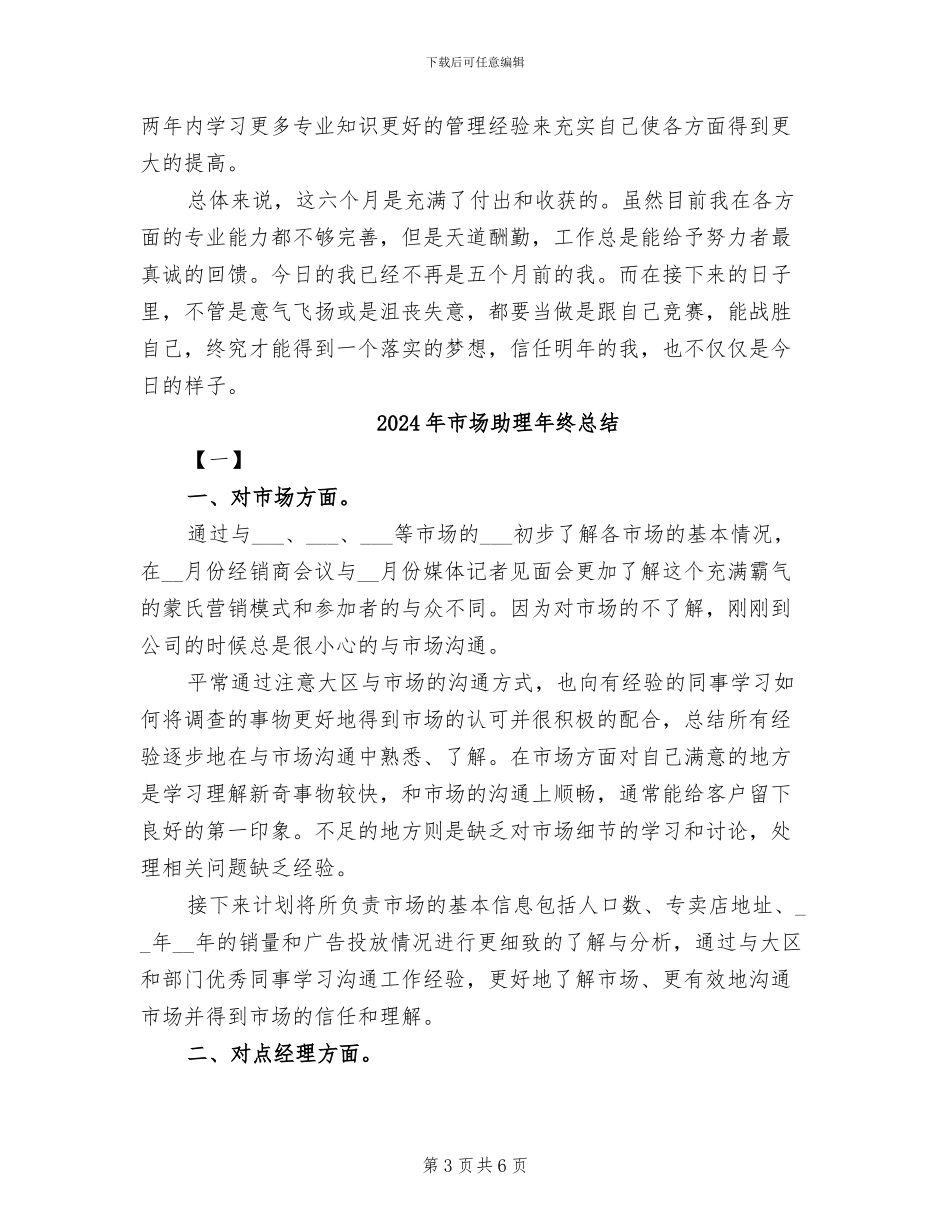 2024年市场助理年终工作总结范文_第3页