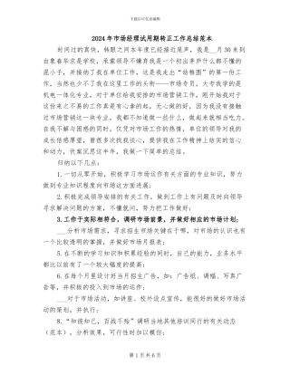 2024年市场经理试用期转正工作总结范本