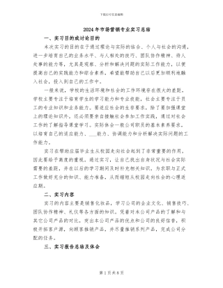2024年市场营销专业实习总结