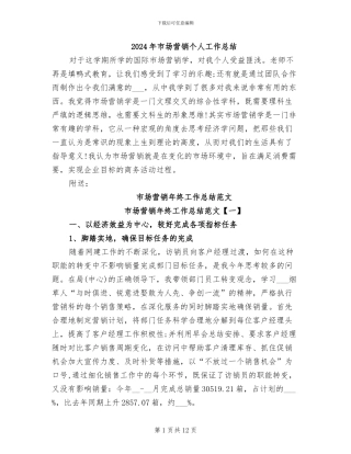 2024年市场营销个人工作总结