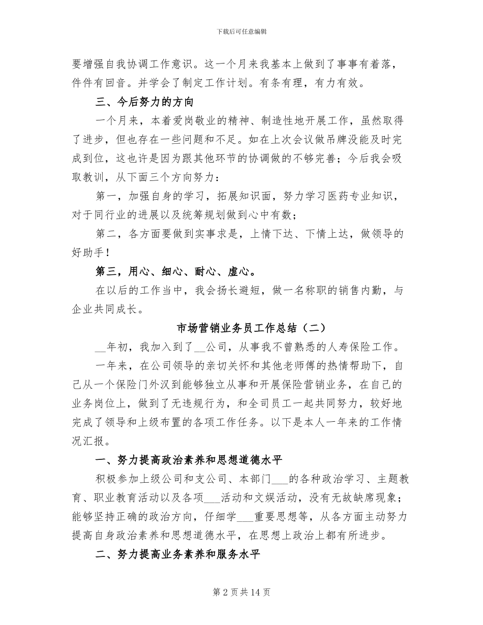 2024年市场营销业务员工作总结_第2页