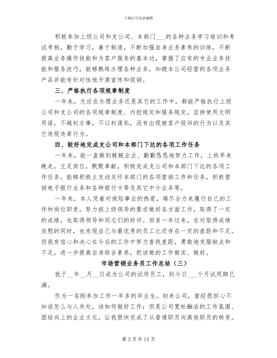 2024年市场营销业务员工作总结_第3页