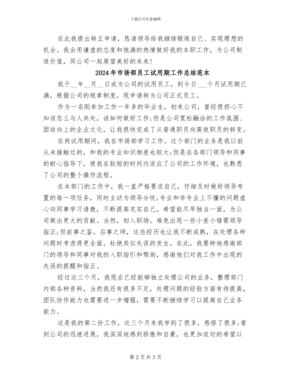 2024年市场部员工试用期工作总结范文_第2页