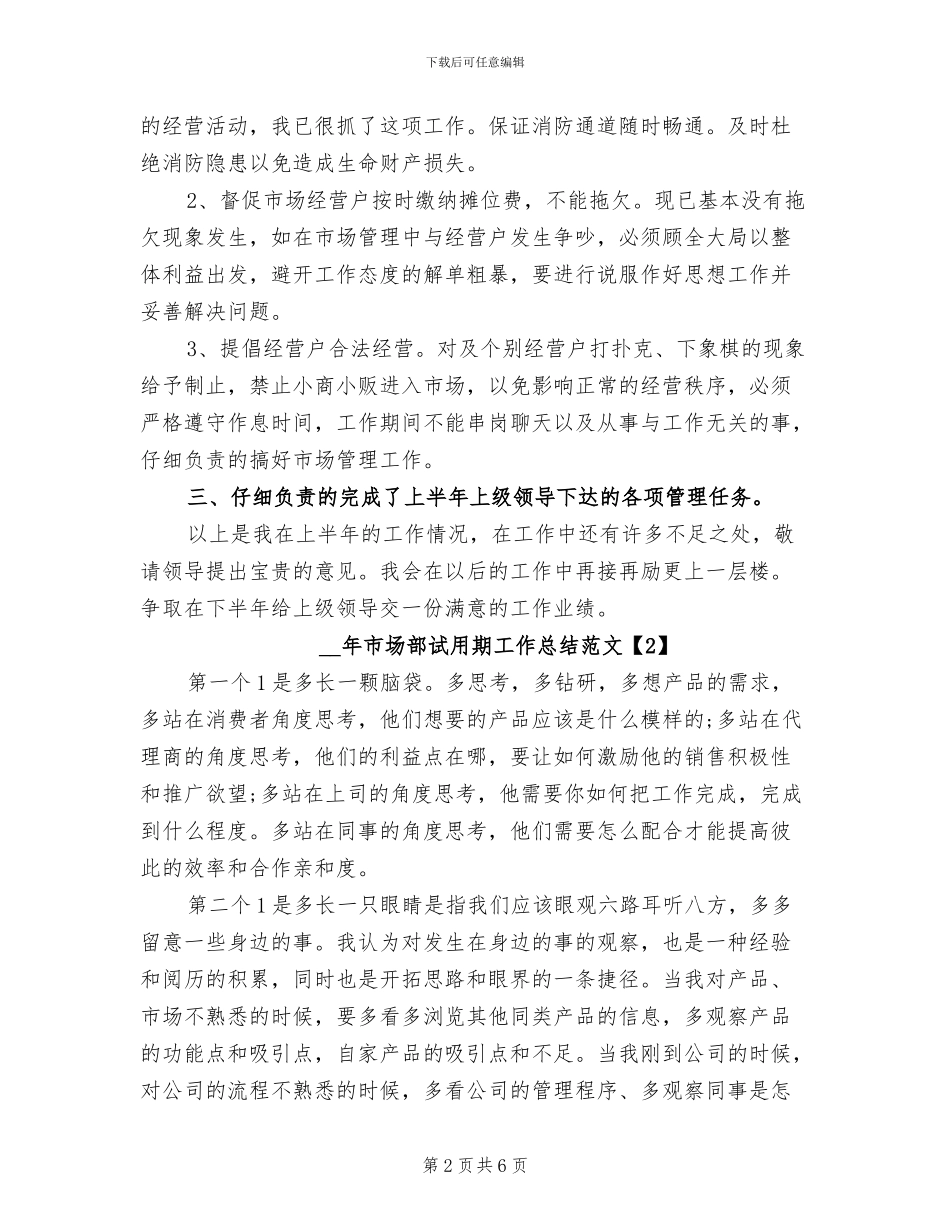 2024年市场部试用期工作总结范文_第2页