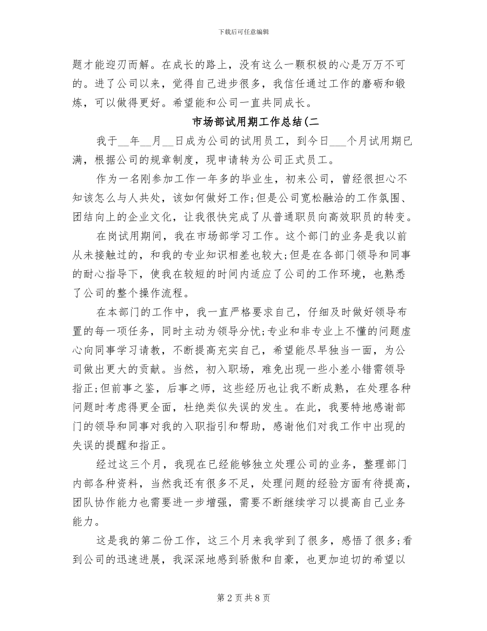 2024年市场部试用期工作总结三_第2页
