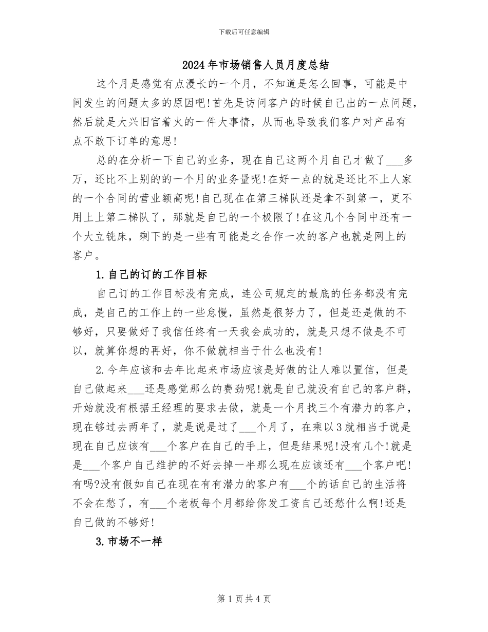 2024年市场销售人员月度总结_第1页