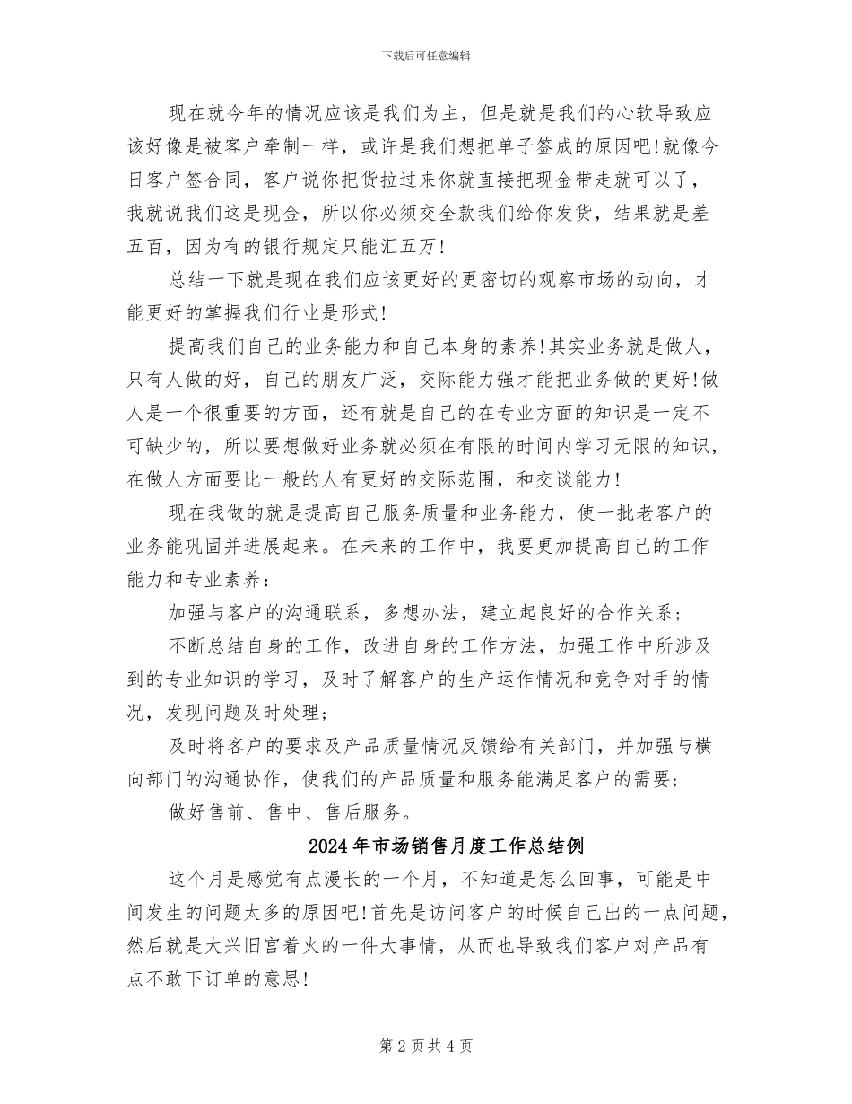2024年市场销售月度工作总结_第2页