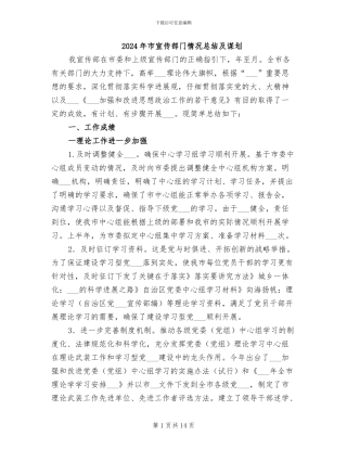 2024年市宣传部门情况总结及谋划