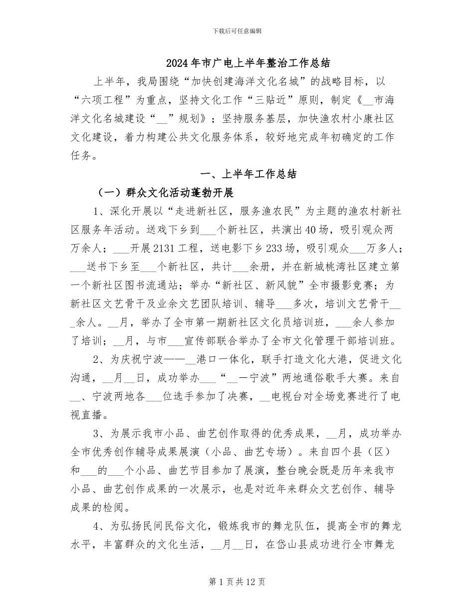 2024年市广电上半年整治工作总结_第1页