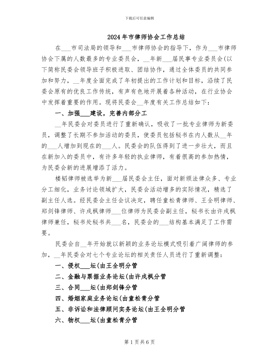 2024年市律师协会工作总结_第1页
