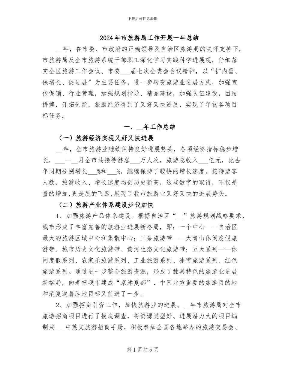 2024年市旅游局工作开展一年总结_第1页