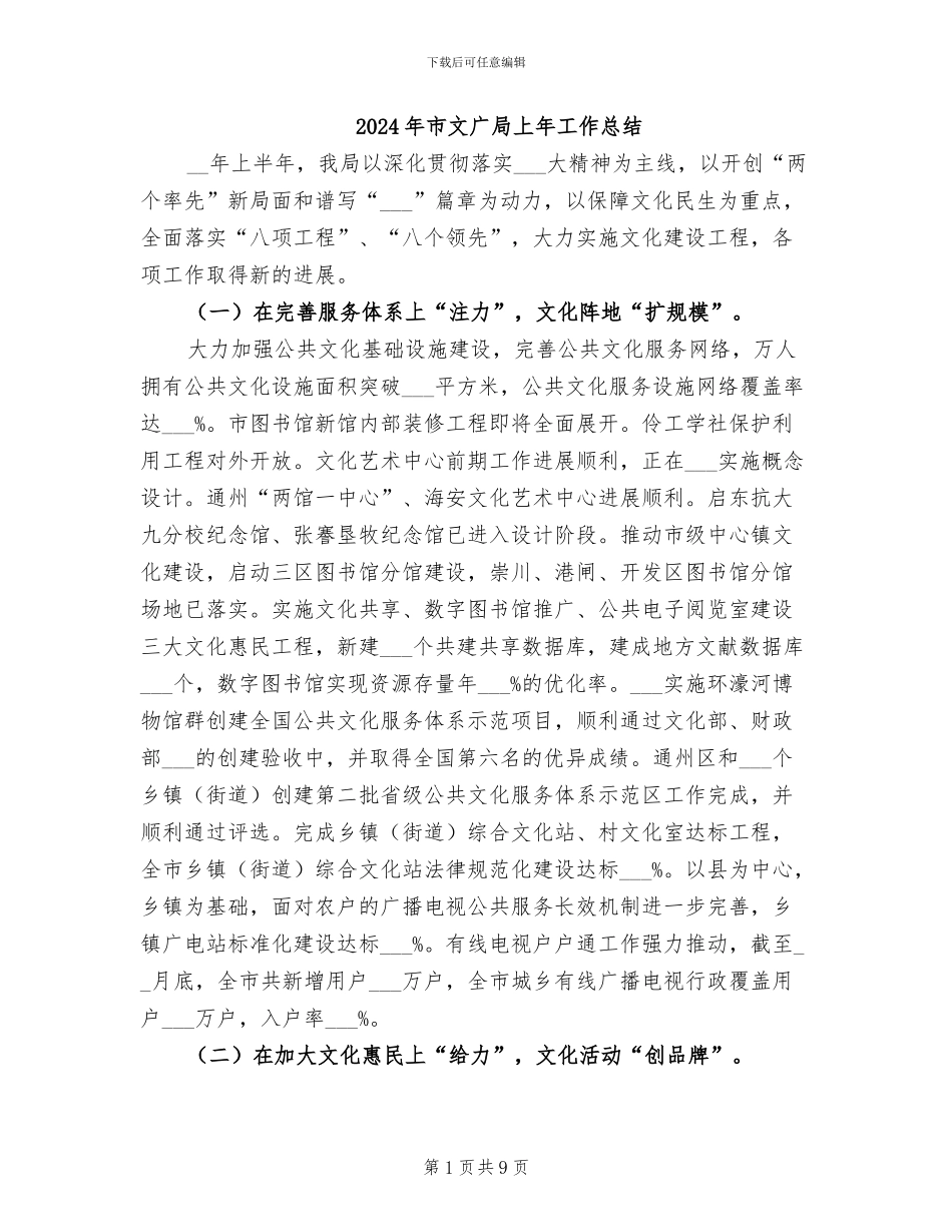 2024年市文广局上年工作总结_第1页