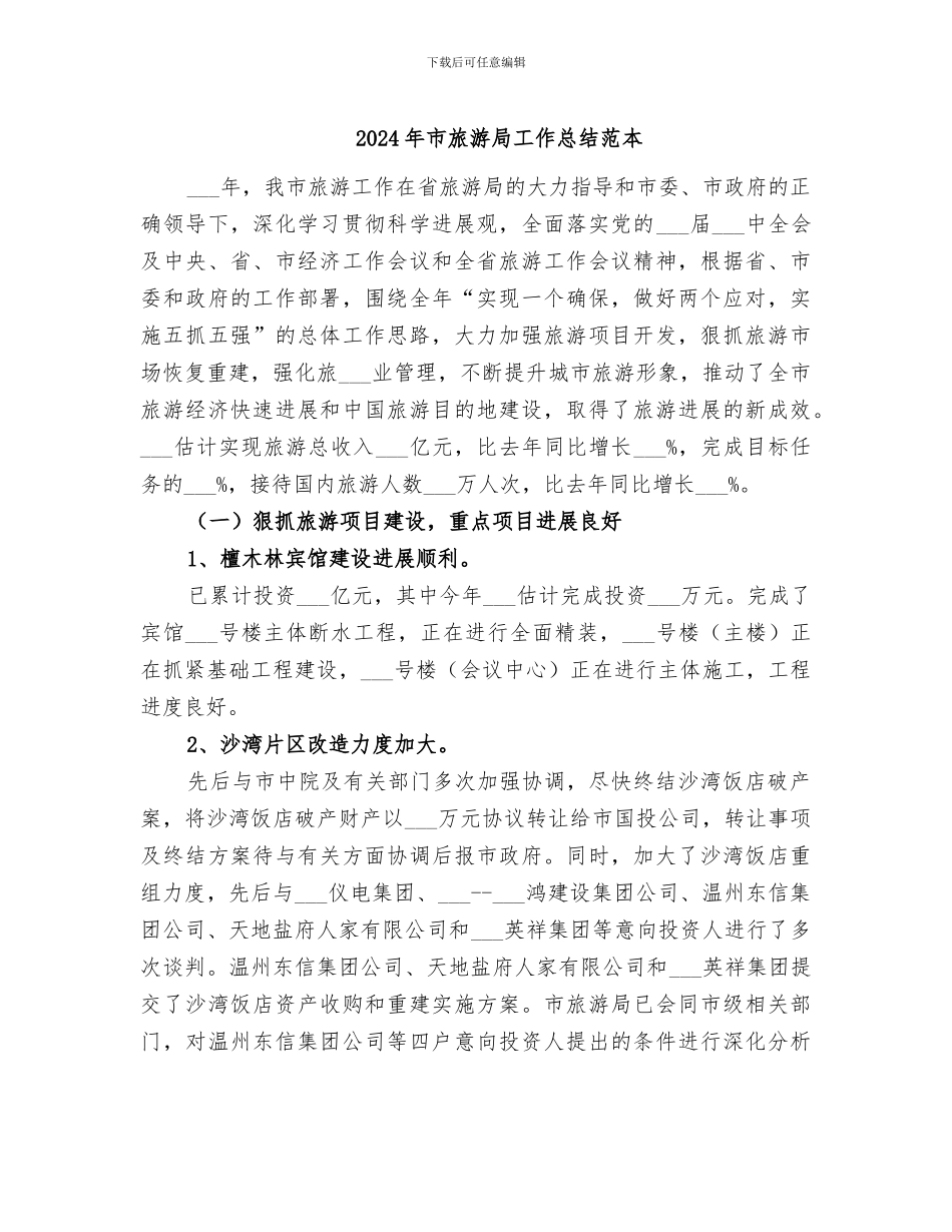 2024年市旅游局工作总结范本_第1页