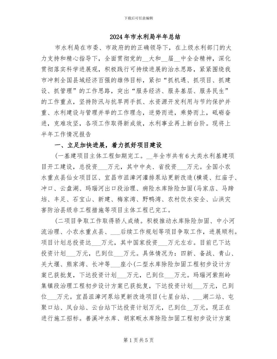 2024年市水利局半年总结_第1页