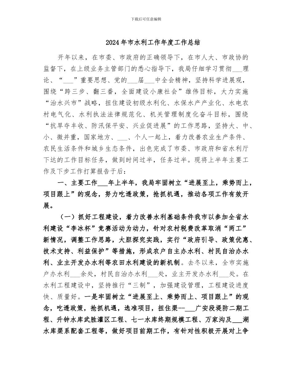 2024年市水利工作年度工作总结_第1页