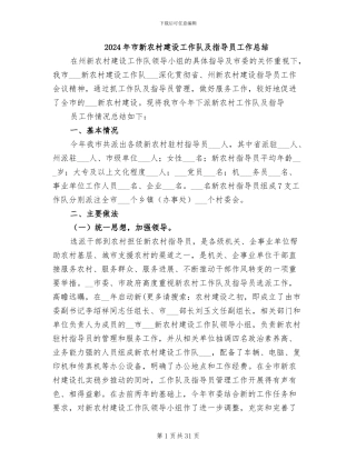 2024年市新农村建设工作队及指导员工作总结