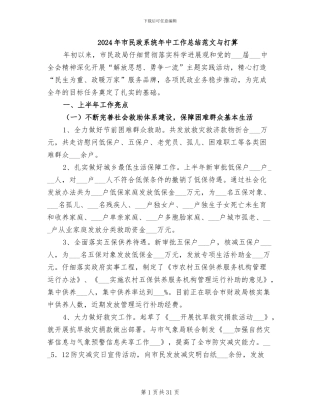 2024年市民政系统年中工作总结范文与打算